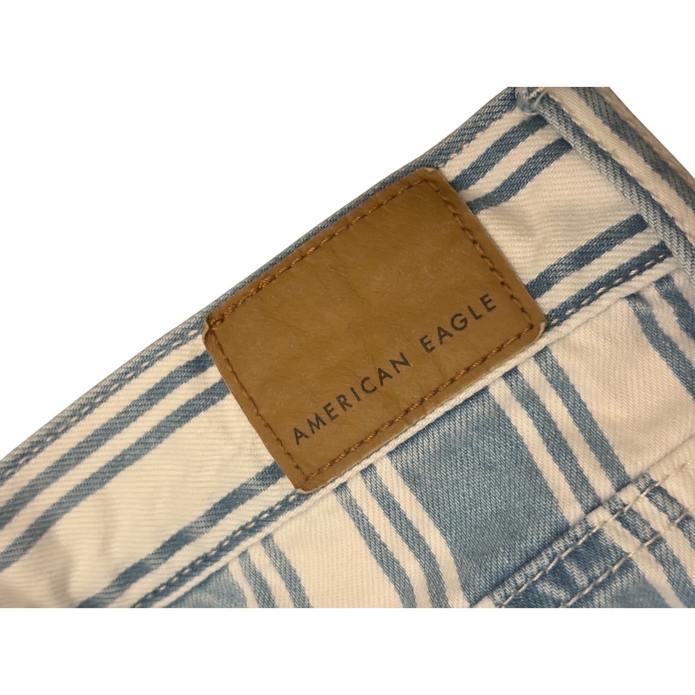 American Eagle Striped Mom Jeans Size 0 Blue White Cotton High Rise Retro Trendy - Picture 5 of 10